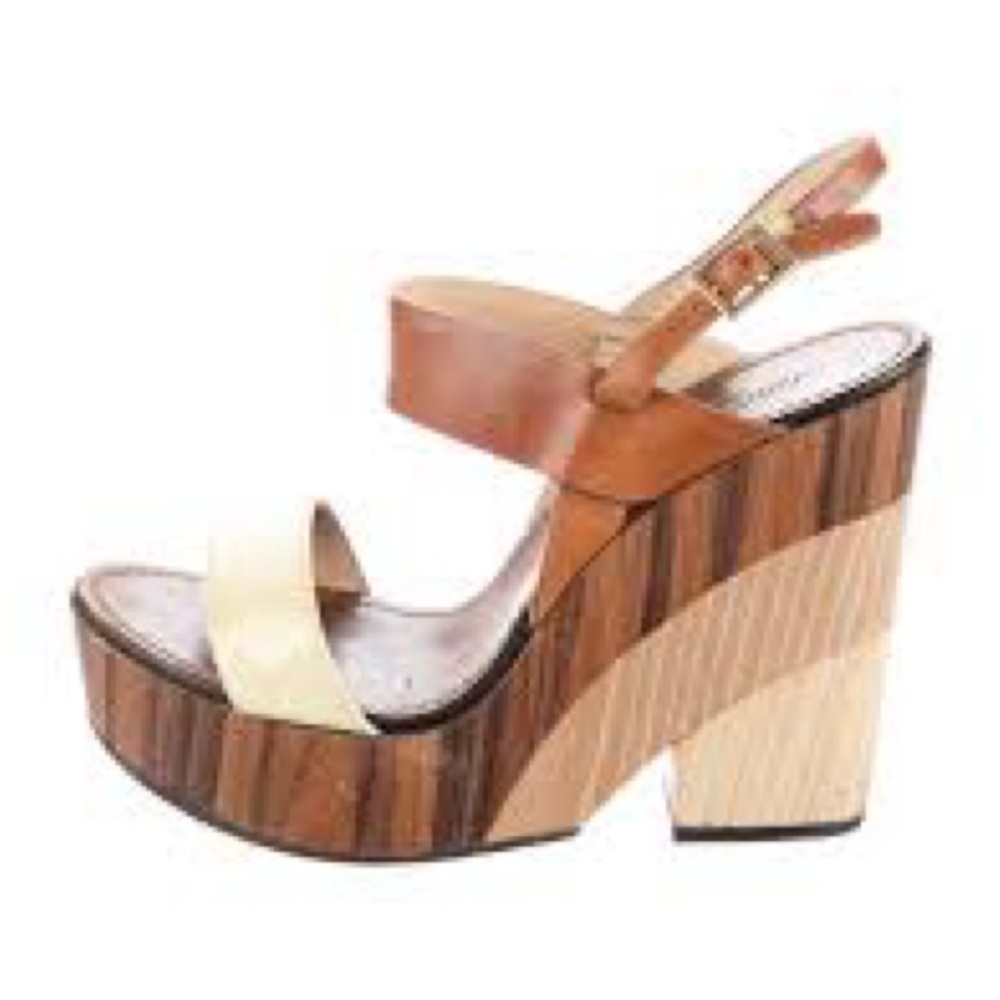 Jimmy Choo Brown and Cream Wedge Sandals - Picture 2 of 11